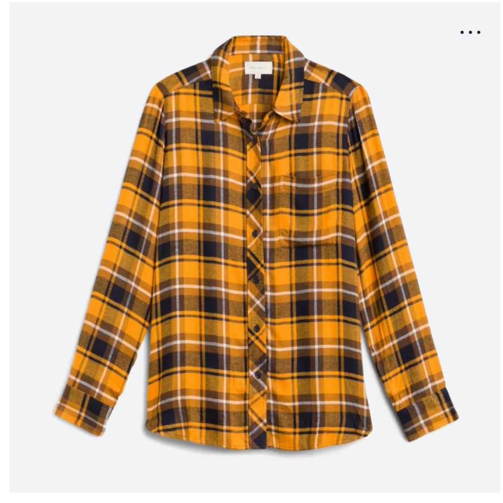 Stitch Fix Melloday Amarah Plaid Stripe Button Down Shirt Black Yellow